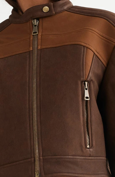 Lioness Nueve Colorblock Faux Leather Biker Jacket In Chocolate