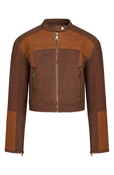 Lioness Nueve Colorblock Faux Leather Biker Jacket In Chocolate