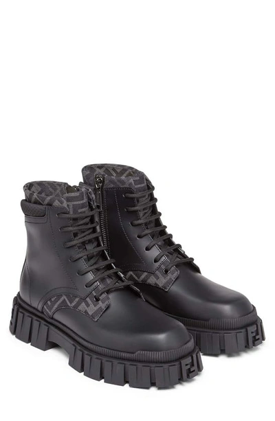 Shop Fendi Force Lugged Plain Toe Boot In F1dv5 Black