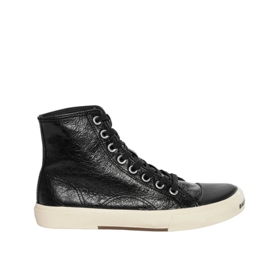 Shop Balenciaga Paris Leather Sneakers In Black