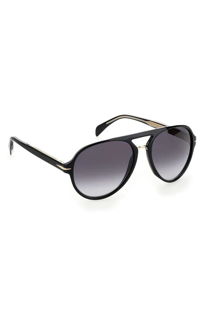 Shop David Beckham Eyewear 57mm Aviator Sunglasses In Black/ Grey Shaded