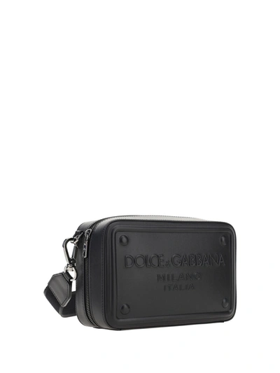 Shop Dolce & Gabbana Leather Shoulder Bag With Embossed Logo