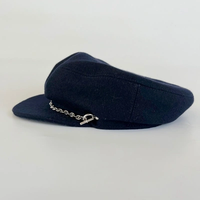 Pre-owned Hermes Navy Cashmere Deauville Cap With Anchor Chain