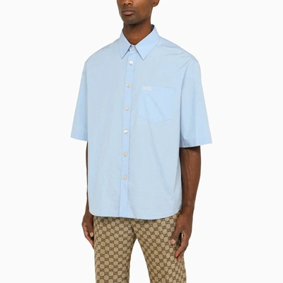 Shop Gucci Convertible Blue Shirt Men
