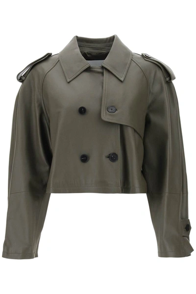 Shop Closed Cropped Trench Coat In Lamb Leather In Green