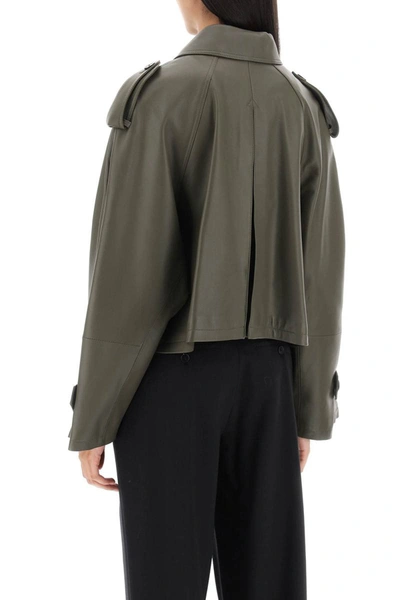 Shop Closed Cropped Trench Coat In Lamb Leather In Green