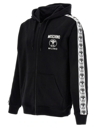 Shop Moschino Double Question Mark Hoodie In White/black