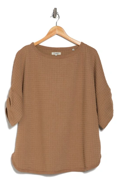 Shop Max Studio Waffle Knit Ruched Top In Camel