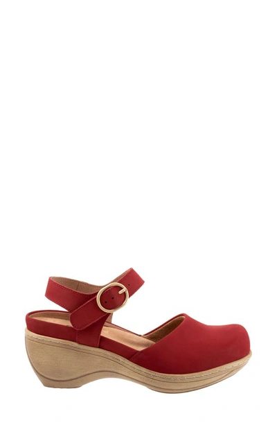 Softwalk Mabelle Ankle Strap Clog In Red Nubuck