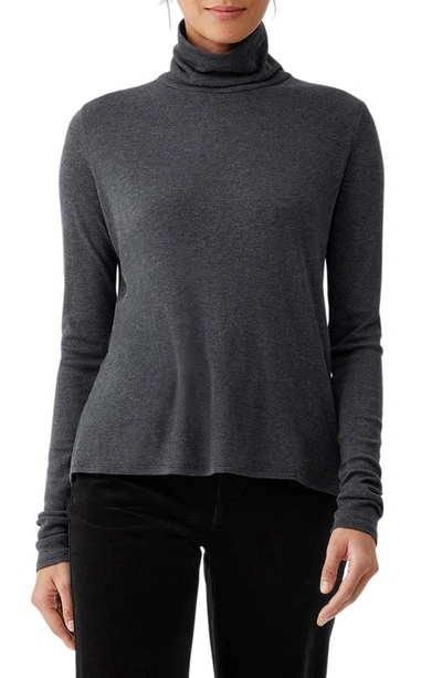Eileen Fisher Sheer Knit Turtleneck Top In Charcoal In Charcoal