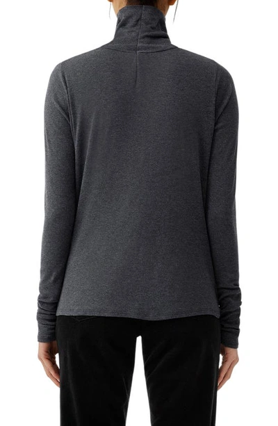 Eileen Fisher Sheer Knit Turtleneck Top In Charcoal In Charcoal