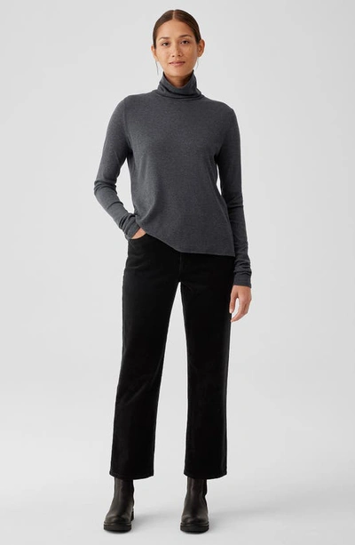 Eileen Fisher Sheer Knit Turtleneck Top In Charcoal In Charcoal