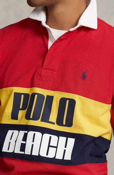 Shop Polo Ralph Lauren Classic Fit Beach Logo Graphic Rugby Polo In Red Multi