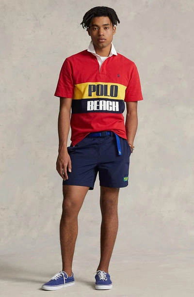 Shop Polo Ralph Lauren Classic Fit Beach Logo Graphic Rugby Polo In Red Multi