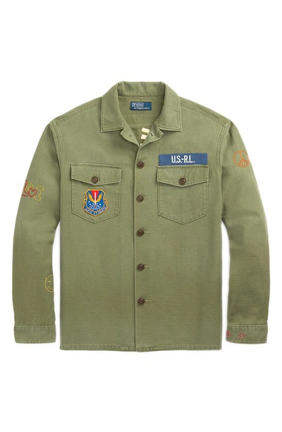 Shop Polo Ralph Lauren Classic Fit Peace Love Patch Embroidered Cotton Twill Jacket In 6090 Olive