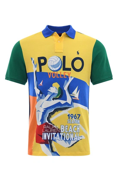 Shop Polo Ralph Lauren Classic Fit Colorblock Cotton Mesh Graphic Polo In Canary Yellow Multi