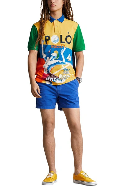 Shop Polo Ralph Lauren Classic Fit Colorblock Cotton Mesh Graphic Polo In Canary Yellow Multi