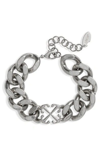 Shop Off-white Arrows Curb Chain Bracelet In Silver