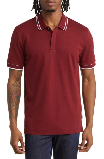 Shop Hugo Boss Boss Parlay Tipped Cotton Polo In Dark Red