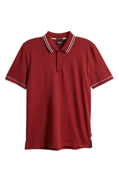 Shop Hugo Boss Boss Parlay Tipped Cotton Polo In Dark Red