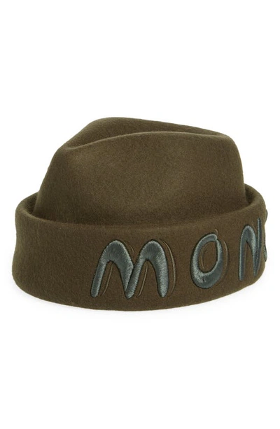 Shop Moncler Genius X Salehe Bembury Embroidered Logo Wool Beanie In Green