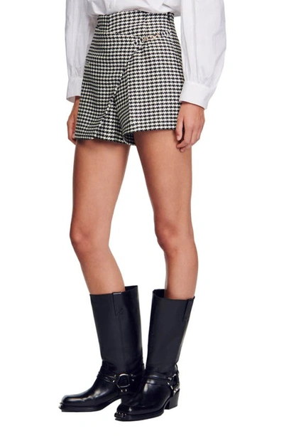 Shop Sandro Lounie Houndstooth Shorts In Black / White