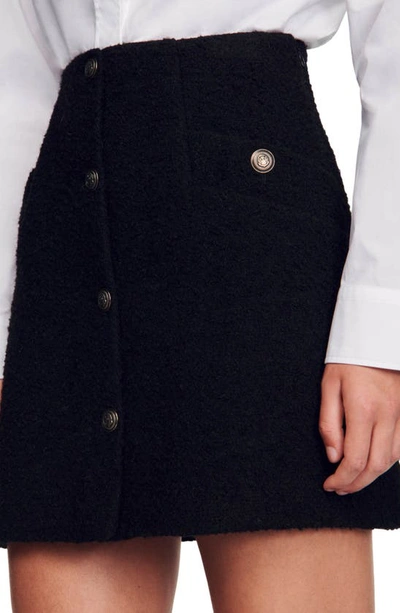 Shop Sandro Segal Button-front Bouclé Miniskirt In Black