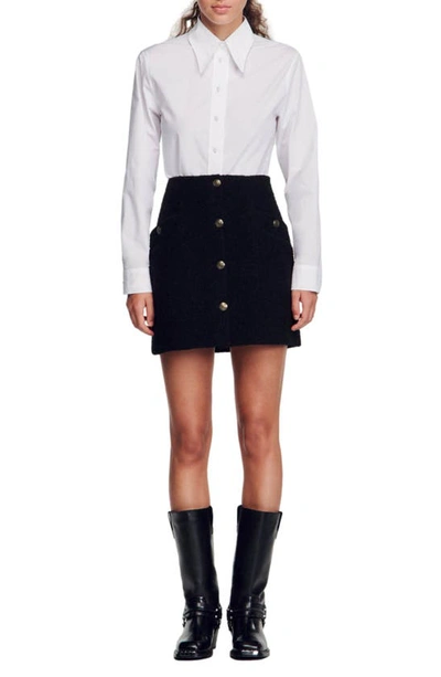 Shop Sandro Segal Button-front Bouclé Miniskirt In Black