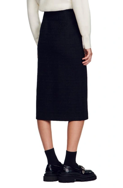 Shop Sandro Tzara Button Tweed Midi Skirt In Black