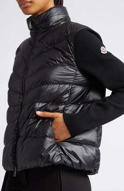 Moncler Womens Black Funnel-neck Brand-patch Regular-fit Shell-down Jacket In Black