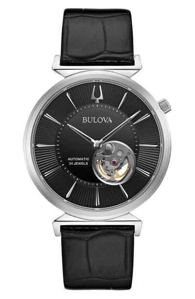 Shop Bulova Regatta Automatic Leather Strap Watch, 40mm In Black