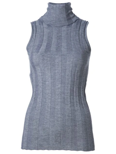 Derek Lam Sleeveless Turtleneck Striped Sweater, Gray In Grey