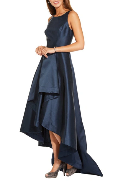 Shop Adrianna Papell Mikado High/low Sleeveless Gown In Midnight