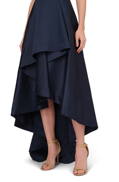Shop Adrianna Papell Mikado High/low Sleeveless Gown In Midnight