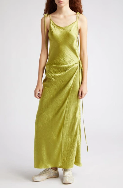 Shop Acne Studios Dayla Textured Satin Dress In Light Olive