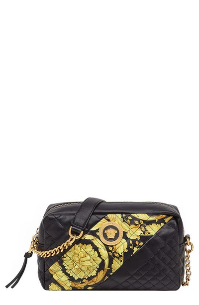 Shop Versace Baroque Icon Quilted Leather Camera Bag In Black Multi/ Tribute Gold