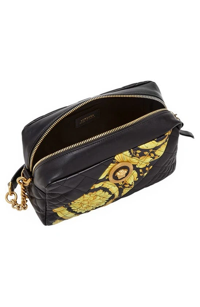 Shop Versace Baroque Icon Quilted Leather Camera Bag In Black Multi/ Tribute Gold