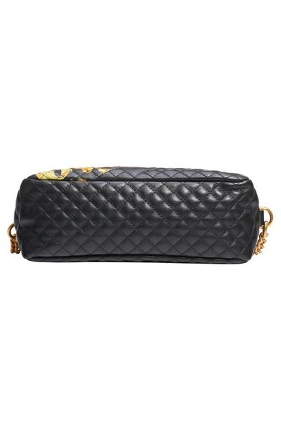 Shop Versace Baroque Icon Quilted Leather Camera Bag In Black Multi/ Tribute Gold
