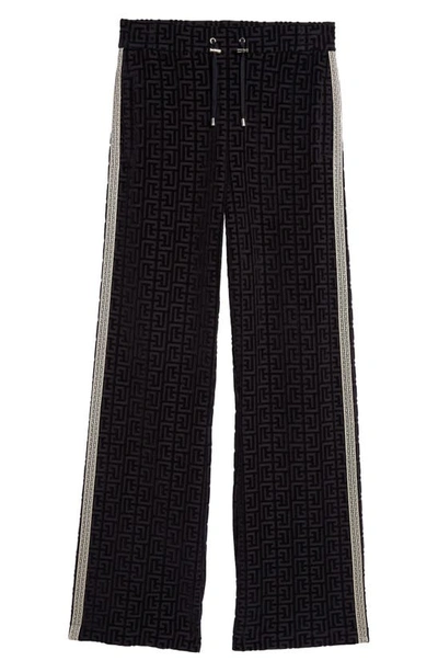Shop Balmain Monogram Velvet Track Pants In Skc - Navy Multi