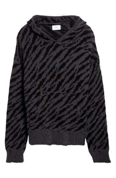 Shop Rhude Zebra Stripe Wool & Cashmere Sweater Hoodie In Black/ Charcoal