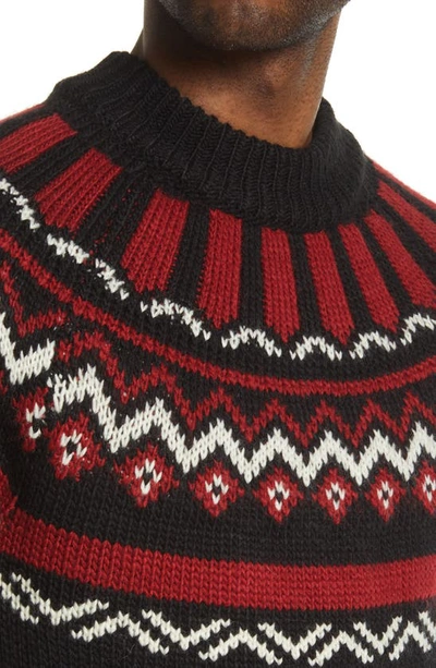 Shop Karl Lagerfeld Mock Neck Fair Isle Sweater In Black/ Red