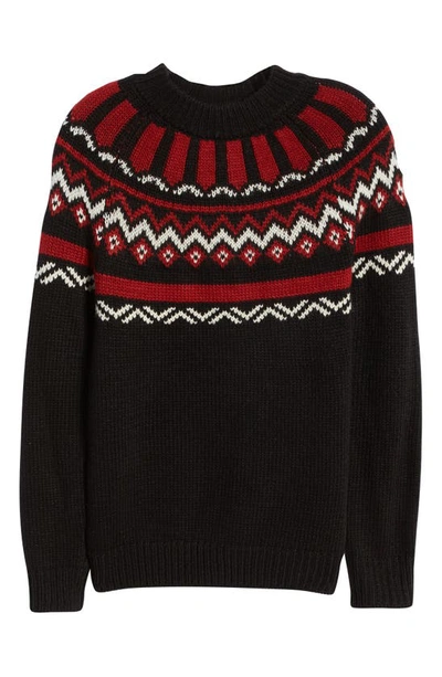 Shop Karl Lagerfeld Mock Neck Fair Isle Sweater In Black/ Red