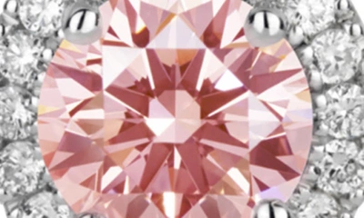 Shop Lightbox 1-carat Lab Grown Diamond Halo Pendant Necklace In Pink/ 14k White Gold