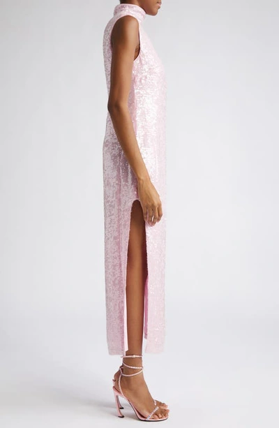 Shop Lapointe Sequin Mock Neck Cap Sleeve Maxi Dress In Blossom