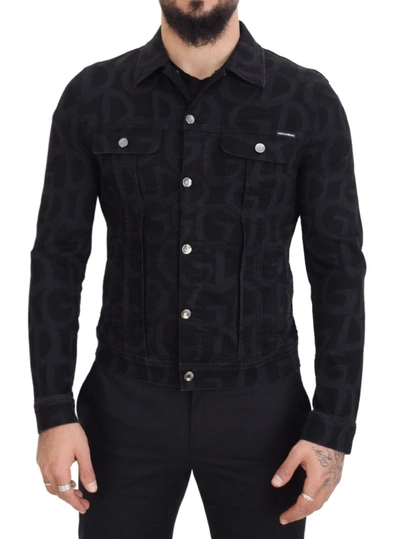 Shop Dolce & Gabbana Black Cotton Dg Mania Collared Denim Men's Jacket