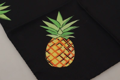 Dolce & Gabbana Black Pineapple Printed Square Handkerchief  Scarf In Black
