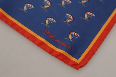 Dolce & Gabbana Blue Printed Square S Handkerchief 100% Silk Scarf In Blue