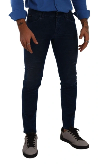 Shop Dolce & Gabbana Blue Slim Fit Cotton Skinny Denim Trouser Men's Jeans