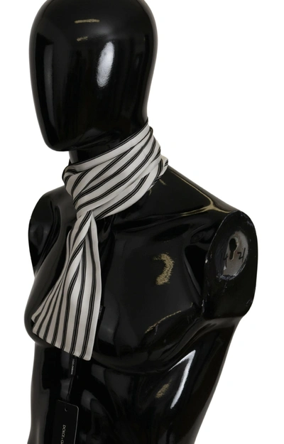 Shop Dolce & Gabbana Elegant Striped Silk Men's Men's Scarf In White