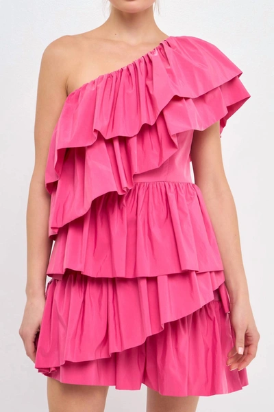 Shop Endless Rose One-shoulder Ruffled Mini Dress In Pink